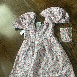 Hill House MEDIUM Pink Floral Dress with Matching Hair Accessory brand new tags